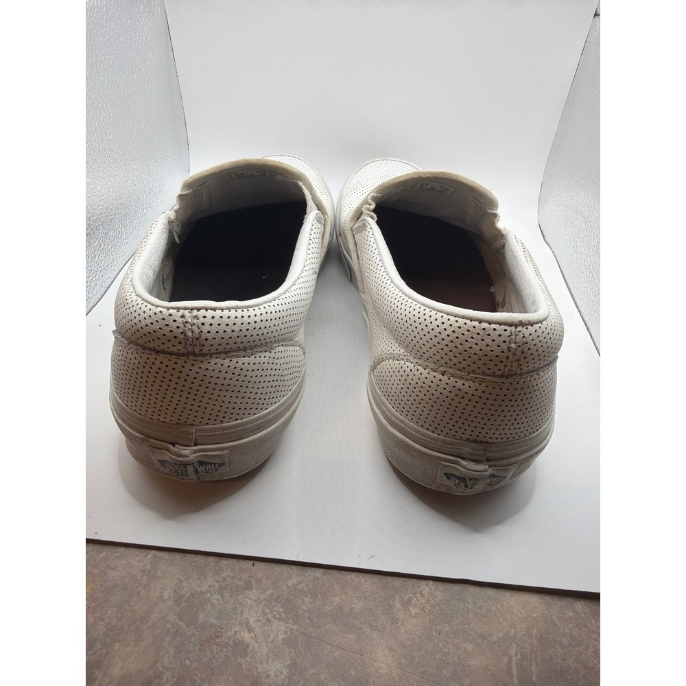 Vans Classic Slip-On White Perforated Leather Sneakers Mens 9.5 Womens 11